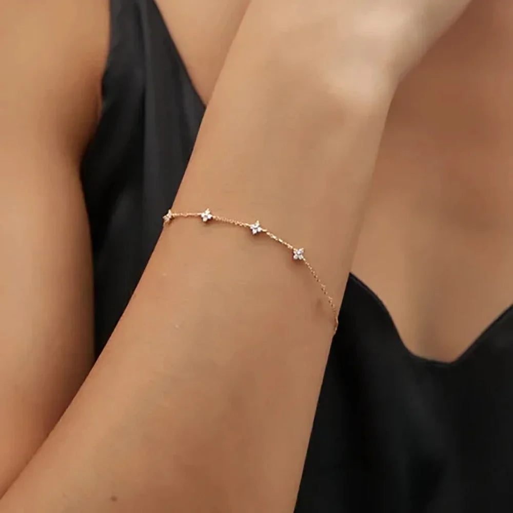 925 Silver Plated Four-leaf Flower Zircon Chain Necklace for Women Luxury Collar Charm Necklaces 2025 Trend Jewelry