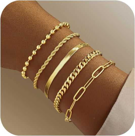 Gold Bracelets for Women Bracelets Set for Women Gold Bracelets Stack With Beaded, Cuban, Paperclip, Snake, Rope Gifts for Women