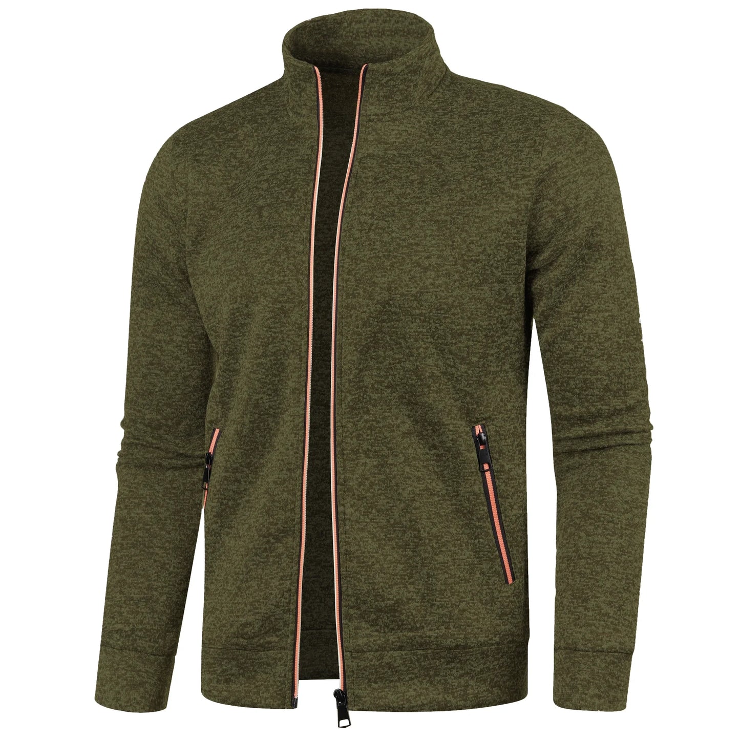 Autumn and Winter Men's New Long Zipper Color Block Sweater Sleeves Thin Plush Sweater Jacket Casual Slim Fit Comfortable Coat