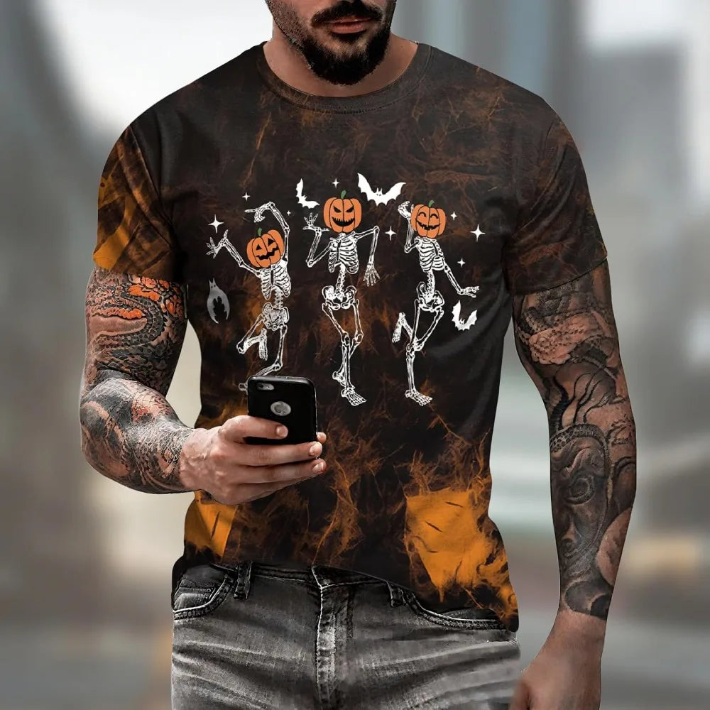 Men's Halloween T-Shirts 3D Skull Print Short Sleeve T-Shirt Casual Round Neck Novelty Street Fashion Shirts anime clothes