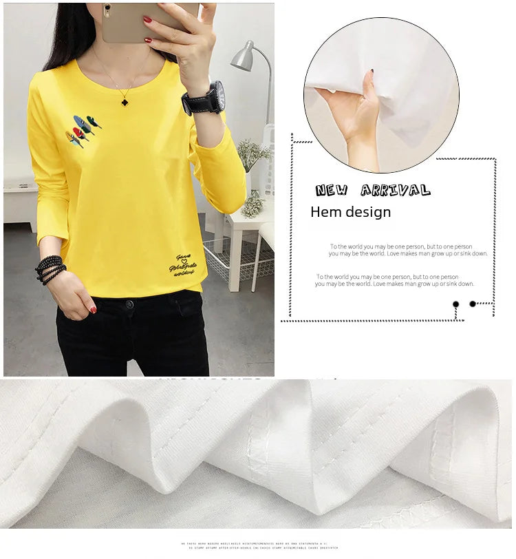 Long Sleeve T-shirt Women Simple Print Round Neck Top Loose Base Shirt Outdoor Wear Autumn Clothes