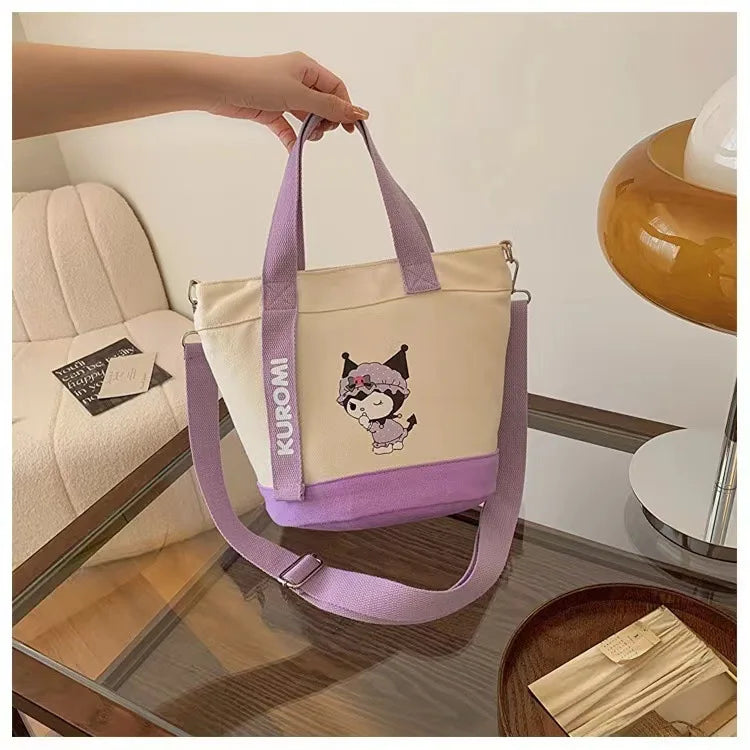 MINISO Sanrio Canvas Crossbody Bag Cute Fashion Handbag Bucket Bag Large Capacity Commuter Girl Gift