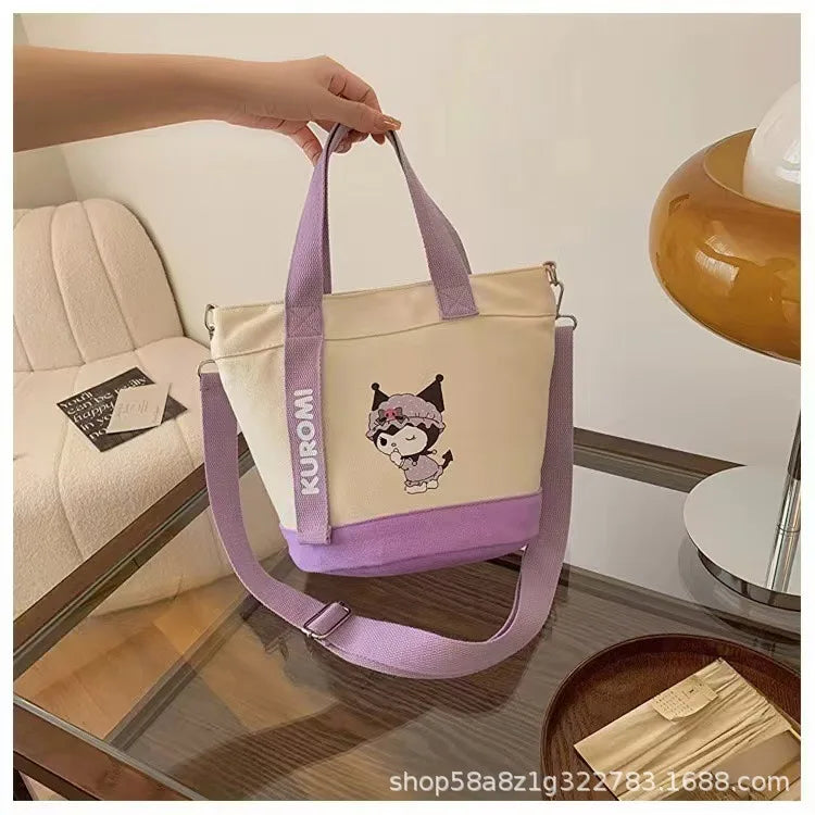Sanrio Hello Kitty Kuromi Canvas Shoulder Bag Kawaii Anime Print Lightweight Crossbody Purse for Girl