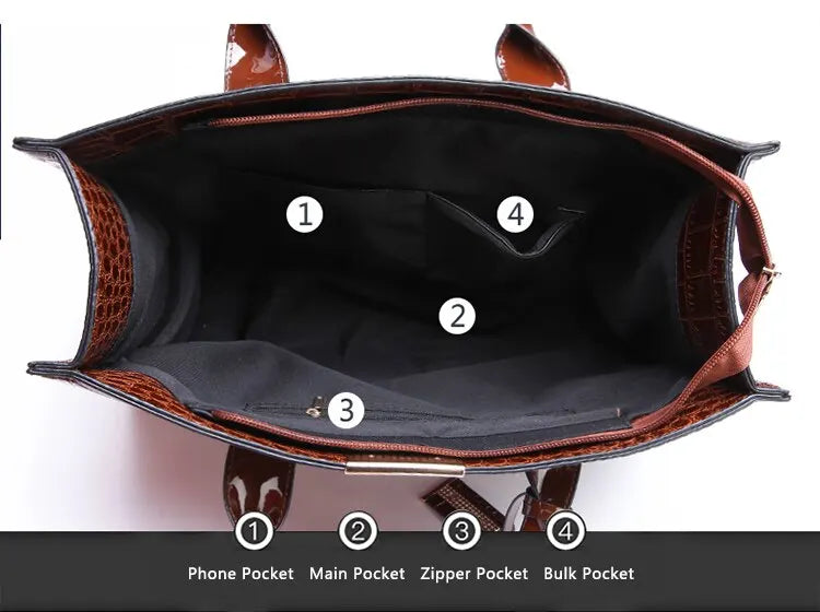 Luxury Vintage Women's Crocodile Pattern Handbag Large Capacity Tote Bag Leather Business Shoulder Bag For Female