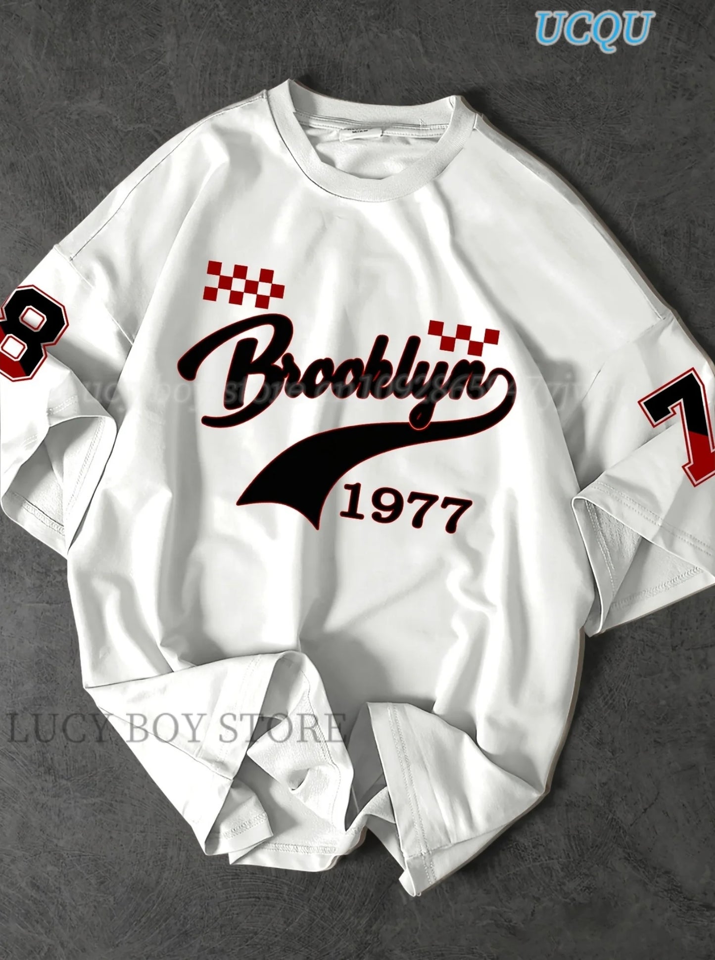 Mens BROOKLYN 1977Printed Short Sleeve T Shirt Man O-Neck Sportwear Brooklyn Racing Football Tee Vintage Casual Tops Men Clothes