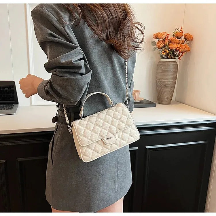 Small Square Lattice Chain Crossbody Bag Women's Shoulder Handbag Simple Handheld Underarm Bag Hot Sale Of The Season New Versat