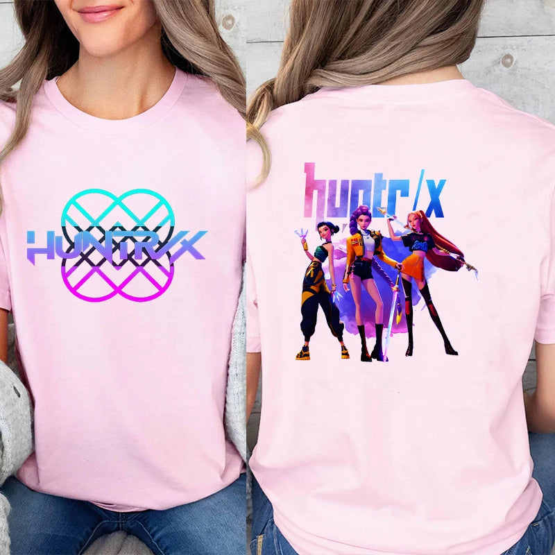 Kpop Demon Hunter HuntrX Print T-Shirts Fashion Casual Short Sleeve T-shirt Fashion Korean Anime Tshirts Women Clothes Tees Tops