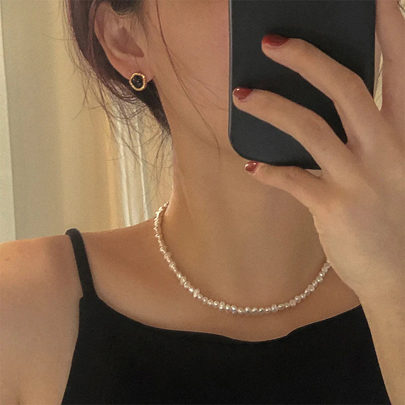 4-5mm Baroque Freshwater Pearl Necklaces with 5cm Extend Chain 925 Sterling Silver 38 45 50cm Necklaces Jewelry Gift 2025 New
