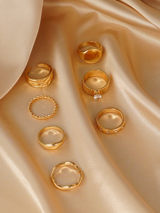 Women's Chunky Ring Set with CZ Accent Textured Twisted Design Minimalist Stackable Trendy Daily Party Fashion Jewelry