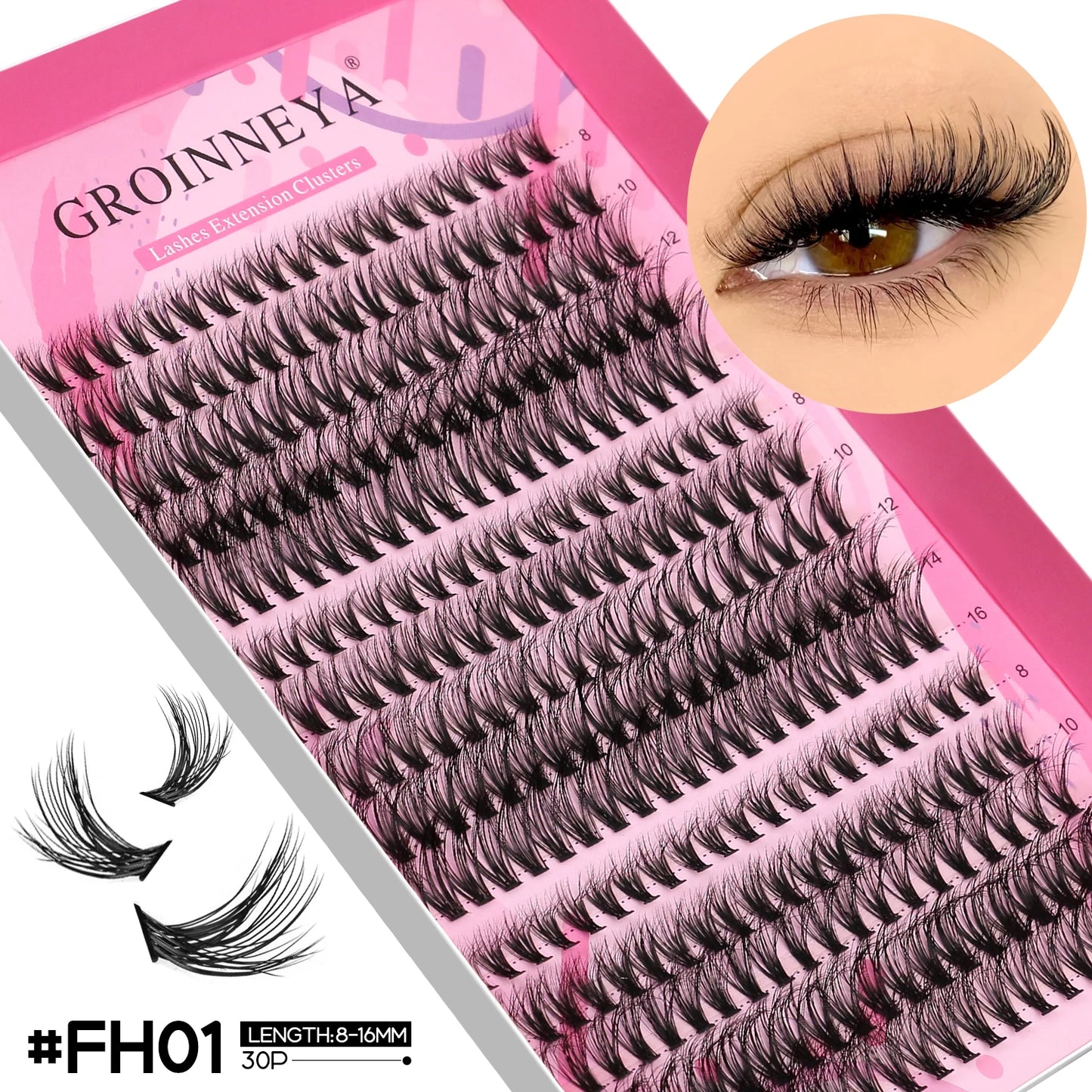 GROINNEYA Lashes Clusters Faux Mink Lashes Eyelash Extension Voluminous Fluffy Wispy Cat Eyelashes Eyelashes Clusters Makeup
