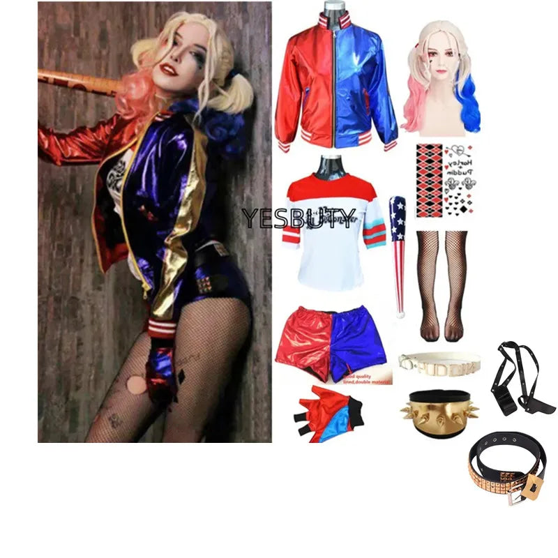 Hot Toys Suicide Harley Cosplay Squad Costumes Halloween Carnival Women Adult Jacket Pants Christmas Party Clothes