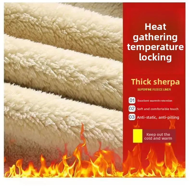 Men's Autumn Winter Lamb Velvet Set Thickened Fleece Casual Sports Outerwear And Pants Large Size Comfortable Dad Clothes