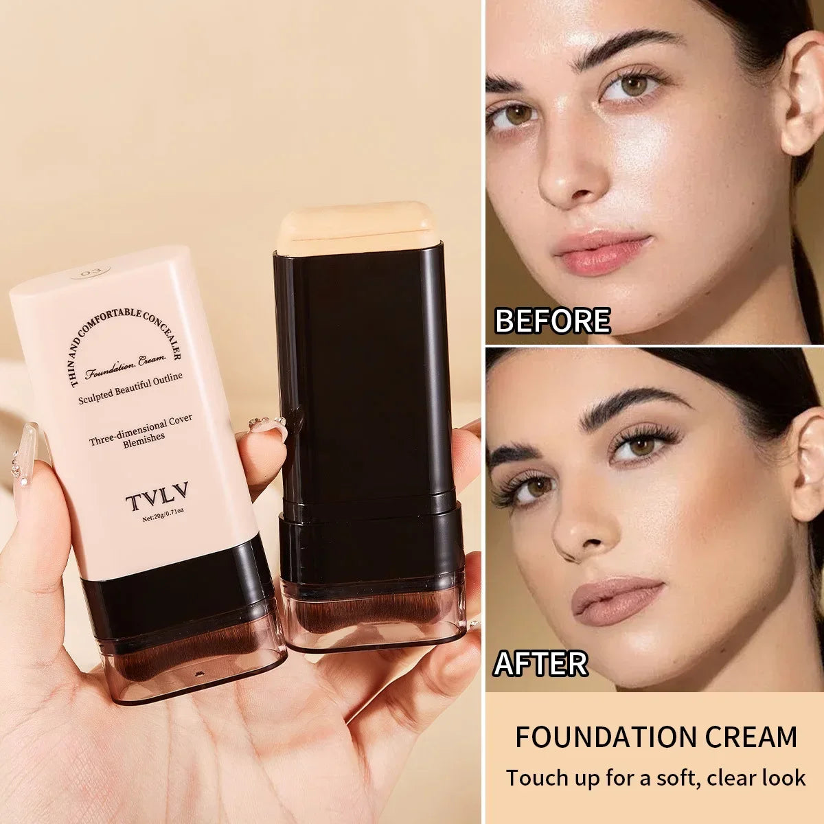 TVLV eraser foundation make-up stick 20g, with brush to brighten skin liquid foundation, long-lasting makeup concealer