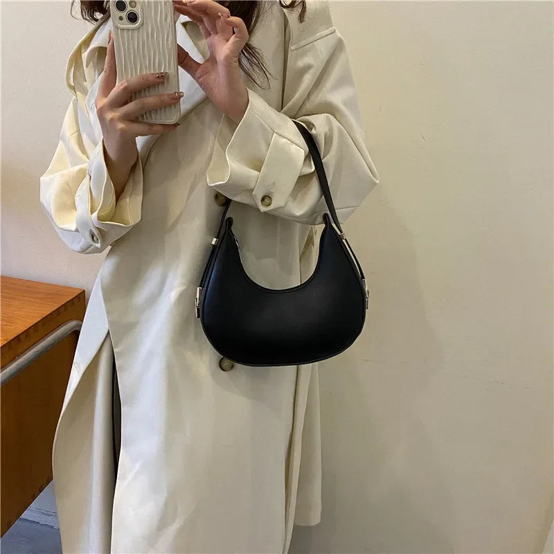 Fashion Luxury Design PU Leather Hobo Shoulder Bag Women Small Clutch Handbag Purse Female Underarm  Bag Travel Totes