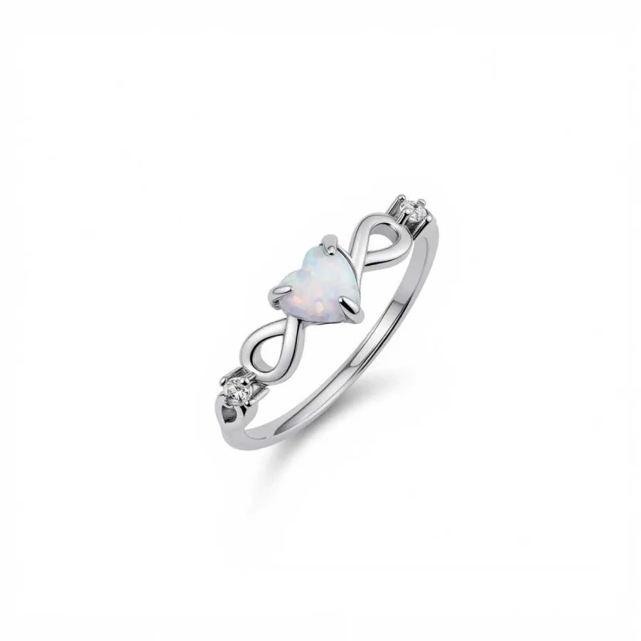 New S925 Sterling Silver Opal Heart Ring - Adjustable European & American Bestseller High-Quality Light Luxury Style Silver Jewe
