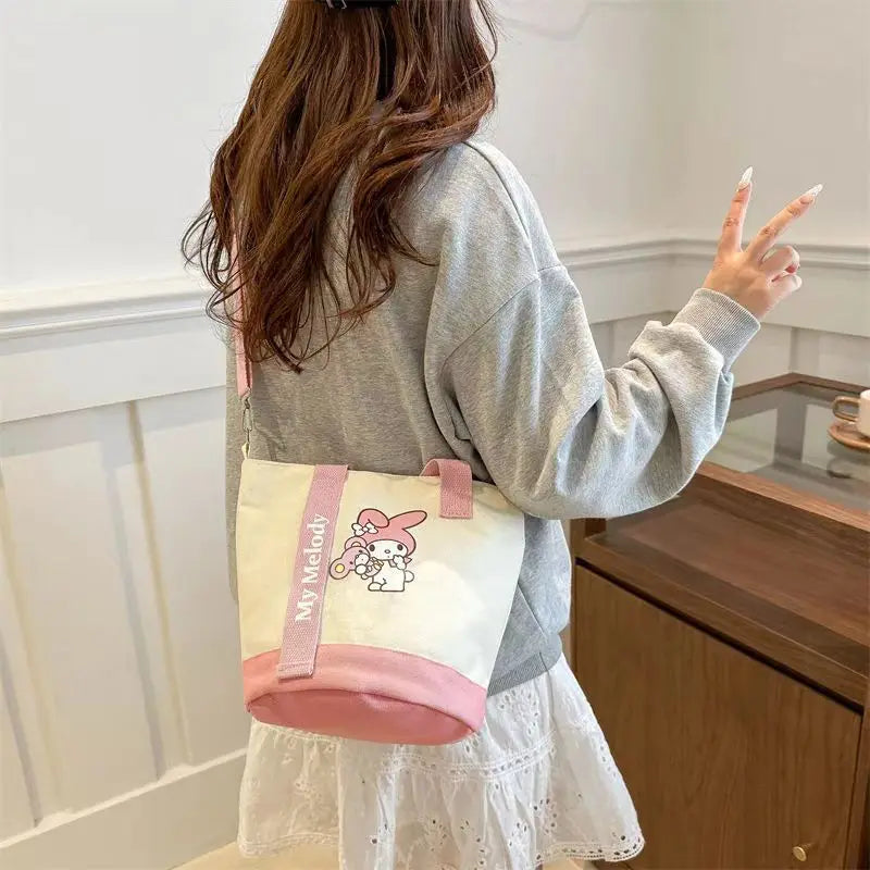 MINISO Sanrio Canvas Crossbody Bag Cute Fashion Handbag Bucket Bag Large Capacity Commuter Girl Gift