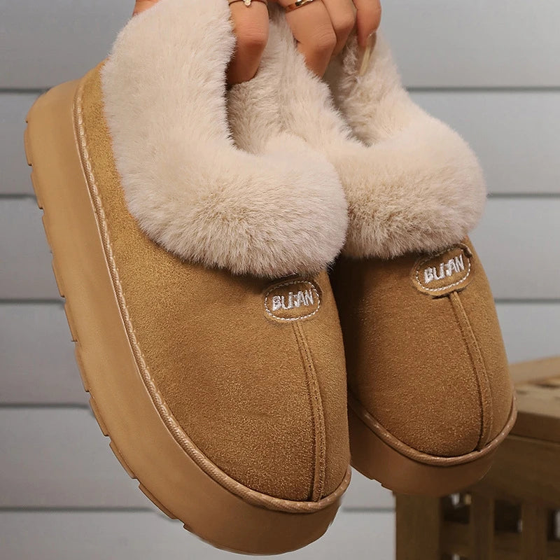 Winter Women Warm Plush Slippers Female Thick-soled Indoor Furry Shoes Men Outdoor Fashion Non-slip Slides Couples Cute Boots