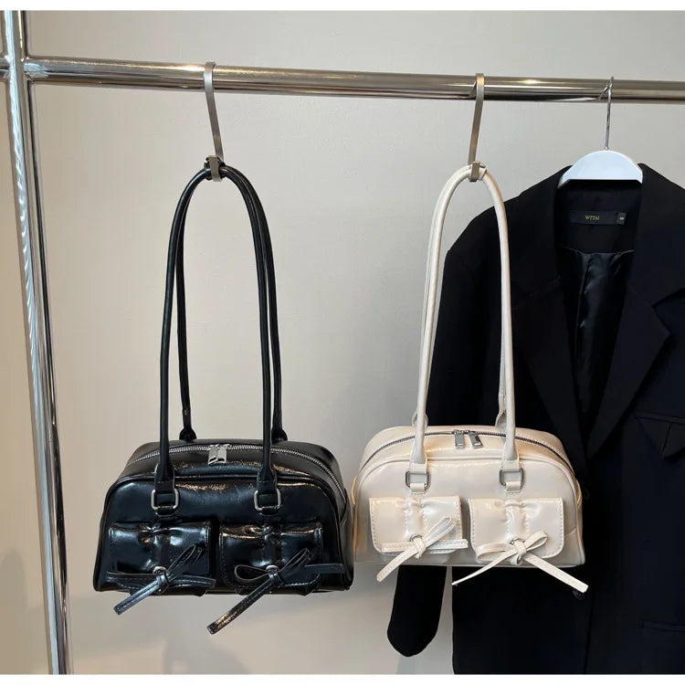 Vintage Women Business Shoulder Bags Simple Ladies Commute Tote Bag Pu Leather Female Underarm Bag Burgundy Large Handbags Purse