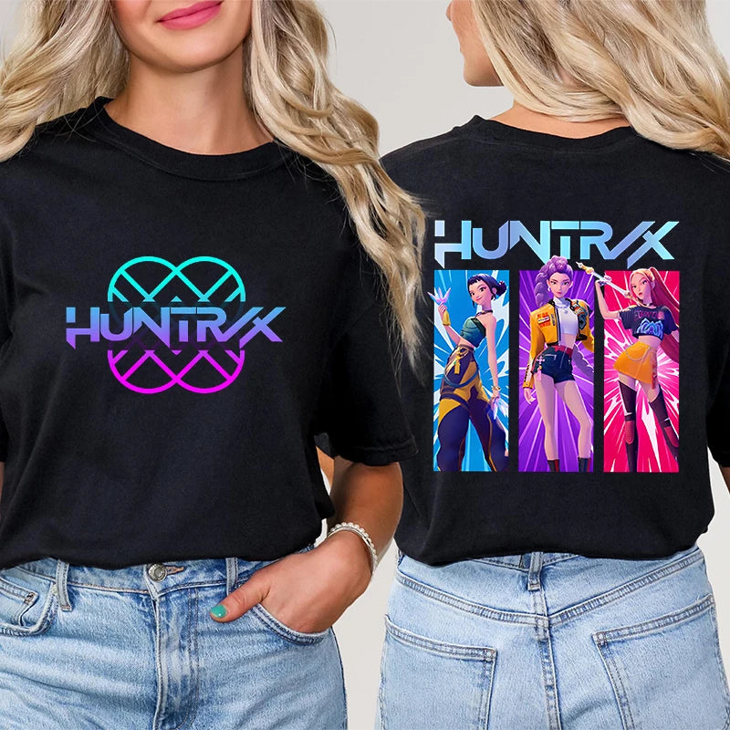 Kpop Demon Hunter HuntrX Print T-Shirts Fashion Casual Short Sleeve T-shirt Fashion Korean Anime Tshirts Women Clothes Tees Tops