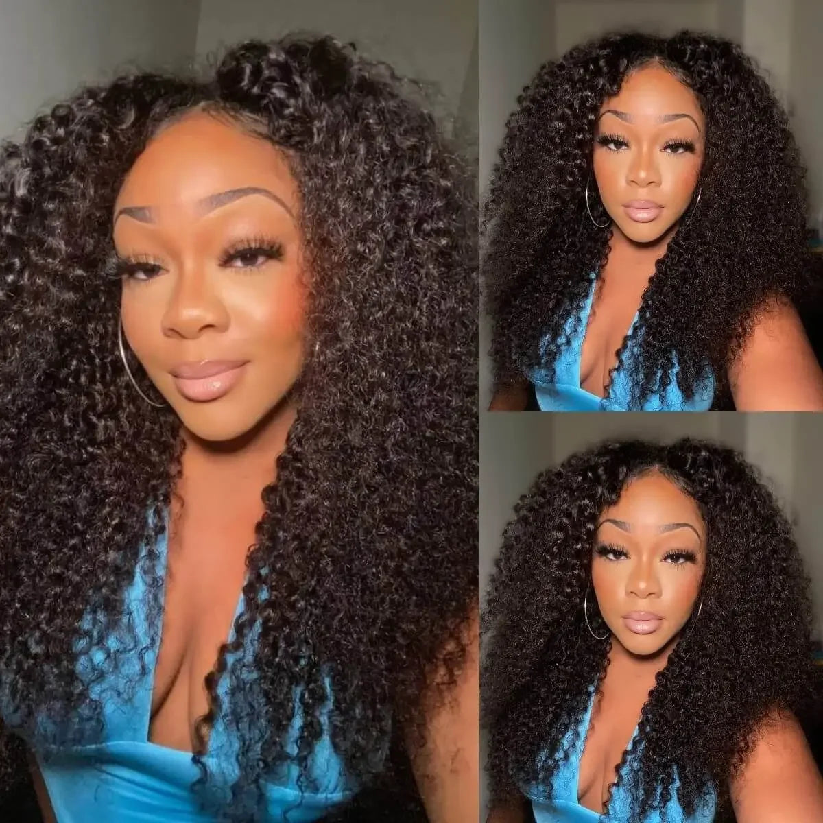 Half Wig Human Hair Kinky Curly Glueless Wig Human Hair Ready to Wear 3 IN 1 Half Wig With Drawstring 250 Density Curly Half Wig