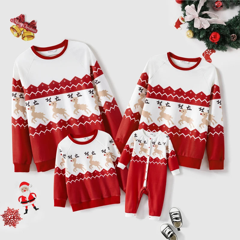 PatPat Christmas Family Portrait Matching Set Reindeer Print Raglan Sleeve Sweatshirt And Holiday Outfit
