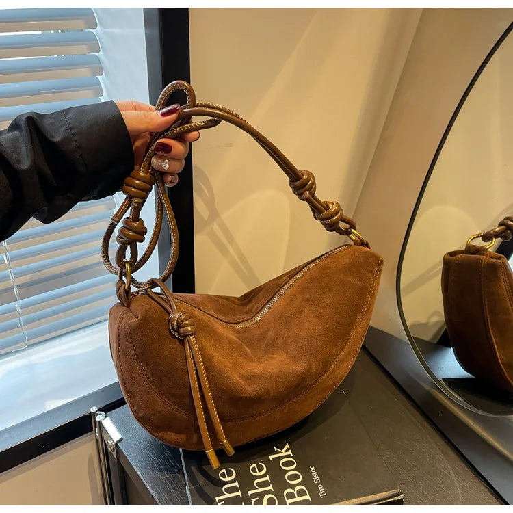 Faux Suede Super Popular Niche Suede Shoulder Bag for Women 2025 Hot Sale Single Crossbody Bags Underarm Dumpling Sweet Bags