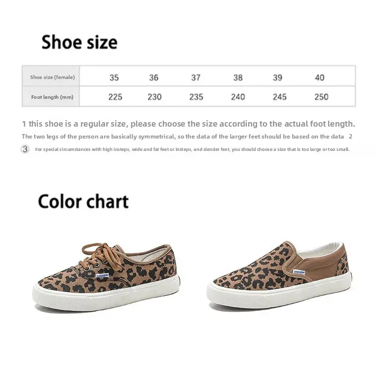 Retro Fashionable Canvas Shoes for Women Student Sports Casual Leopard Print Slip-On Sneakers Comfortable Cotton Lined Shoes