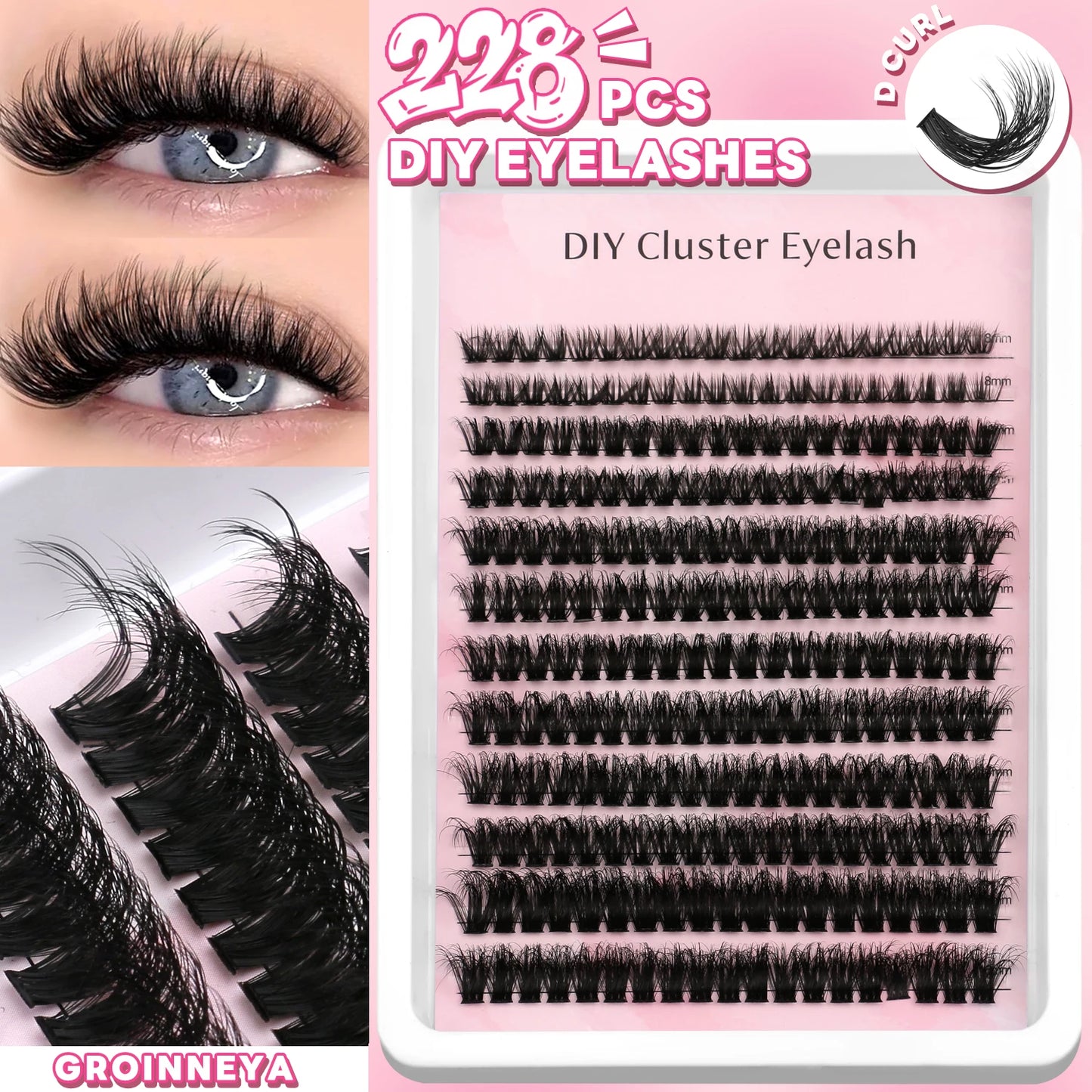 GROINNEYA Lashes Clusters Faux Mink Lashes Eyelash Extension Voluminous Fluffy Wispy Cat Eyelashes Eyelashes Clusters Makeup