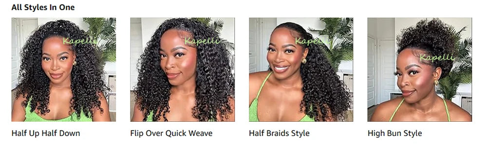 Half Wig Human Hair Kinky Curly Glueless Wig Human Hair Ready to Wear 3 IN 1 Half Wig With Drawstring 250 Density Curly Half Wig