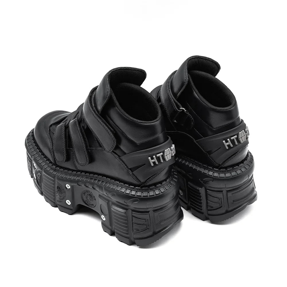 2025 New Punk Style Women Shoes Gothic Ankle Rock Boots Lace-up Heel Height 9CM Platform Shoes Woman Metal Decor Woman Sneakers