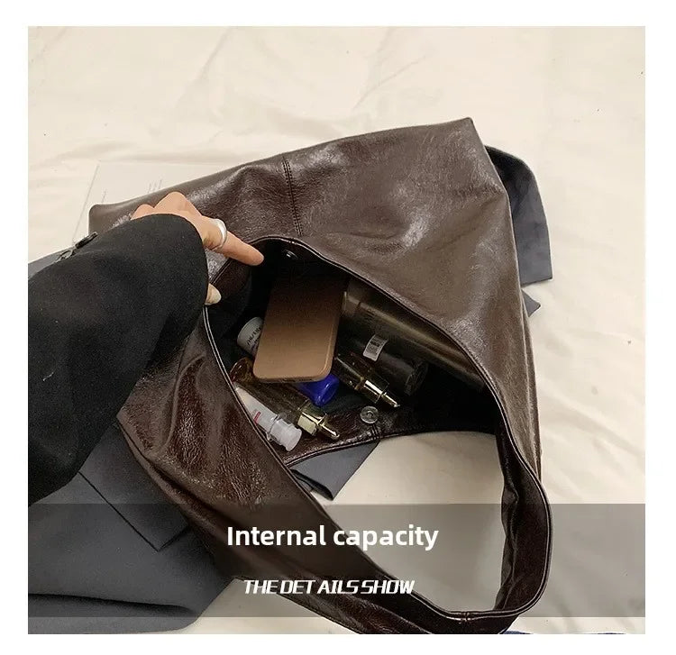 Large Capacity PU Leather Hobo Underarm Bags Autumn Winter Shoulder Bag for Women 2025 New Trend Y2K Handbags and Purses Tote