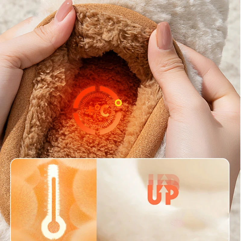 Thick Bottom Cotton Slippers for Women 2025 Winter Indoor Non Slip Home Cotton Slippers Woman Faux Fur Warm Plush Slides Ladies