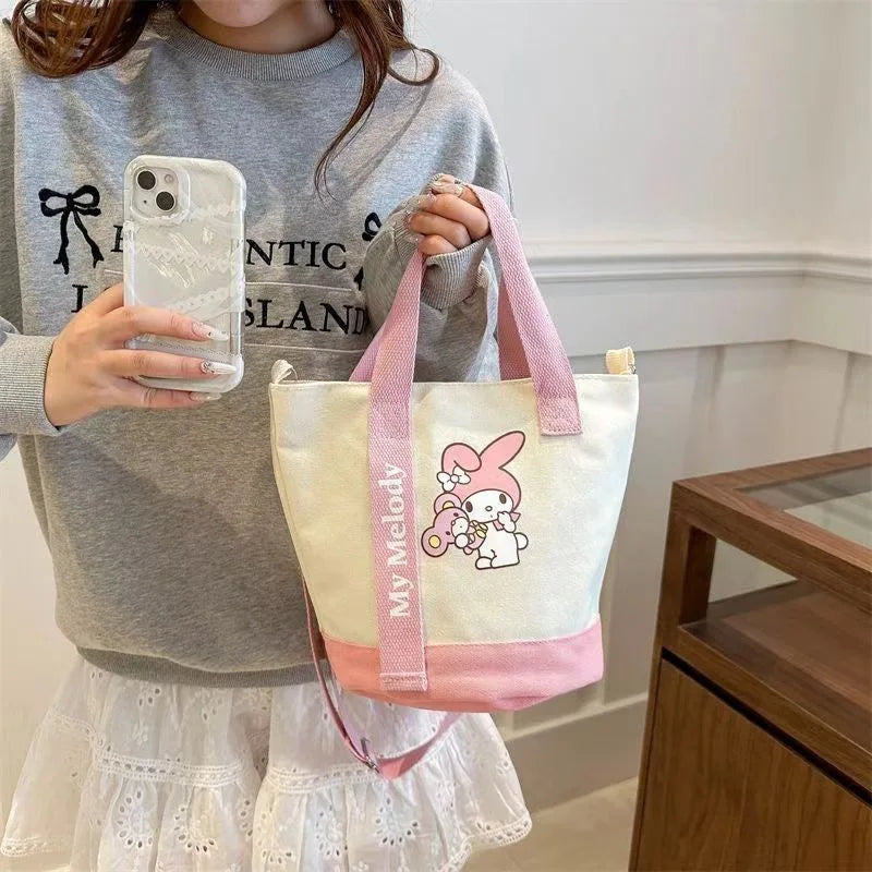 Sanrio Hello Kitty Kuromi Canvas Shoulder Bag Kawaii Anime Print Lightweight Crossbody Purse for Girl