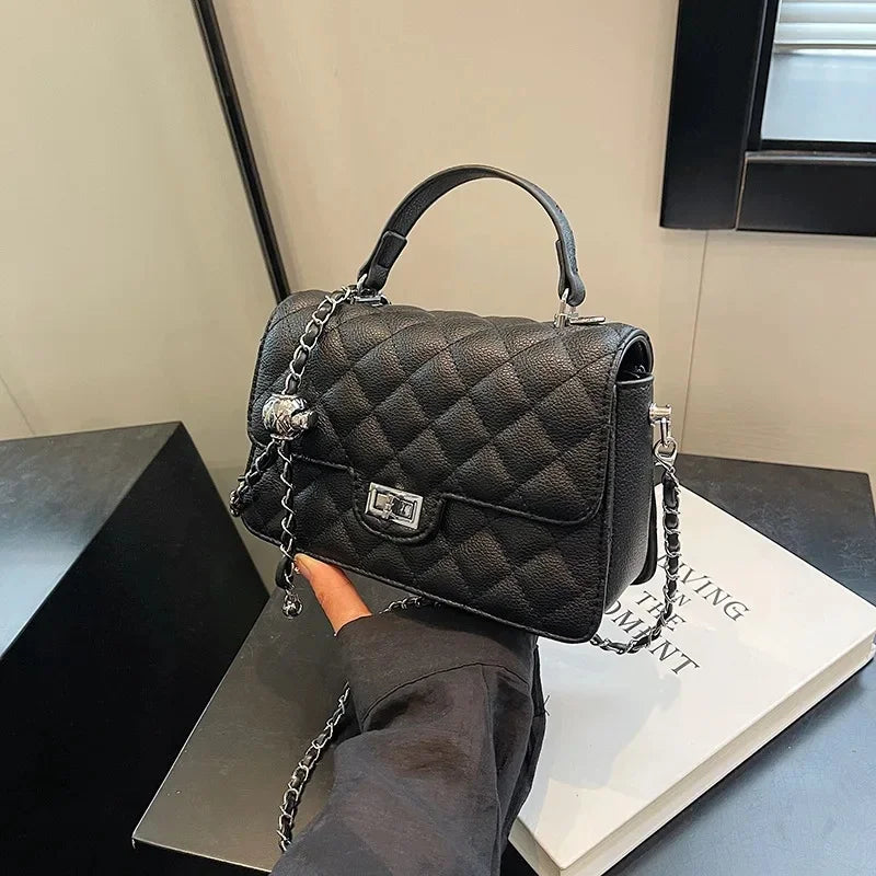 Small Square Lattice Chain Crossbody Bag Women's Shoulder Handbag Simple Handheld Underarm Bag Hot Sale Of The Season New Versat