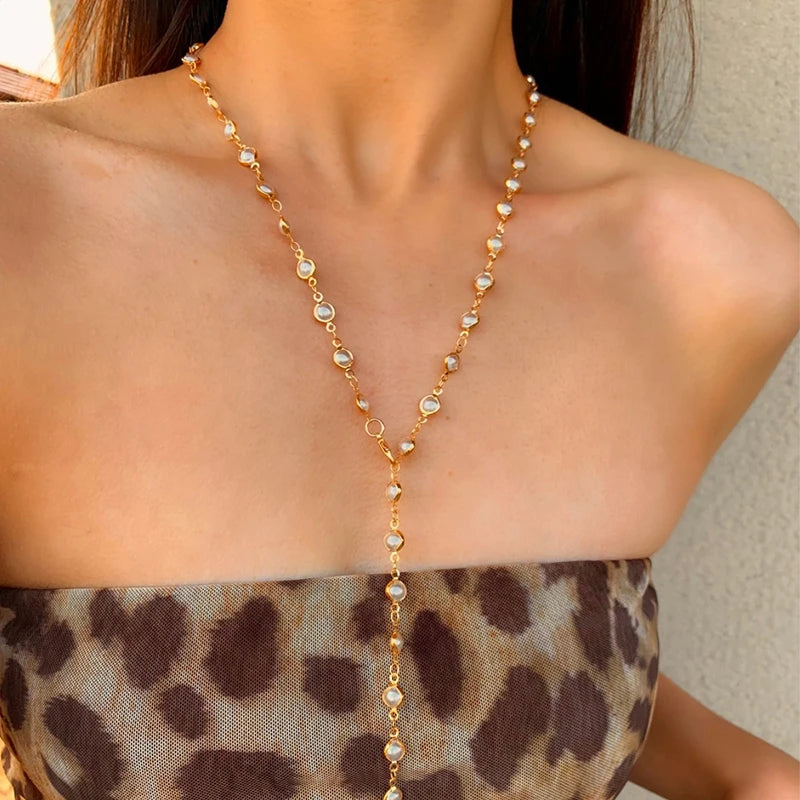 2025 New French Retro Pearl Long Chain Tassel Necklace Ladies Gentle Trend Elegant Holiday Accessories Y2K Simple Jewelry 80Cm