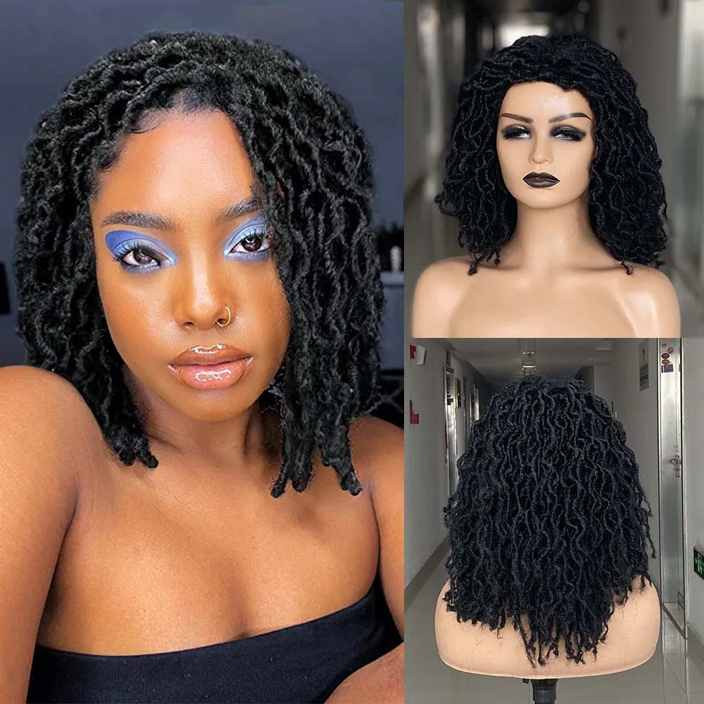 Short Braided Wigs For Black Women Short Dreadlock Wigs Afro Braids Curly Synthetic Hair Nu Faux Locs Wigs For Black Women