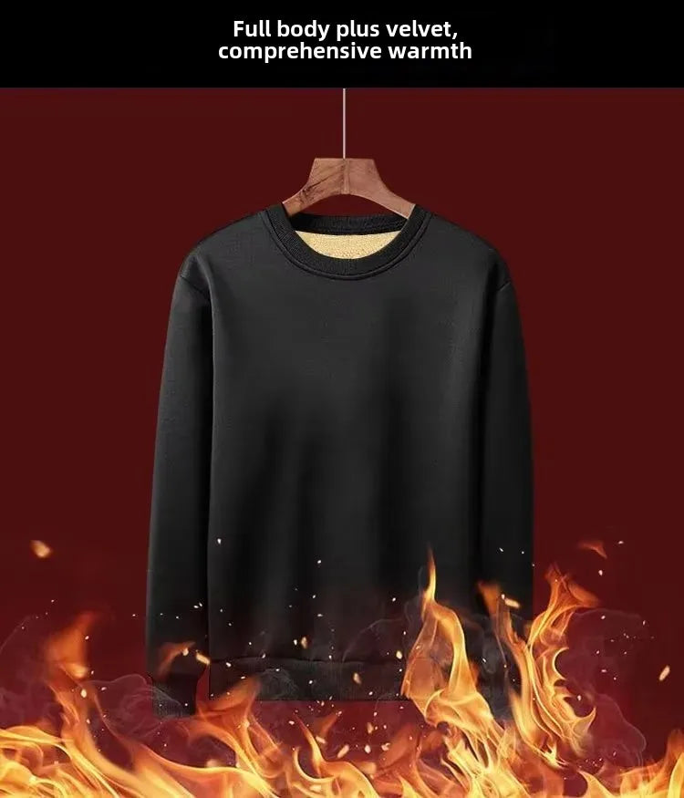 Trendy Merino Wool Men's Sweatshirt Loose Fit Fleece Lined Thickened Warm Sports Casual Jacket Autumn Winter