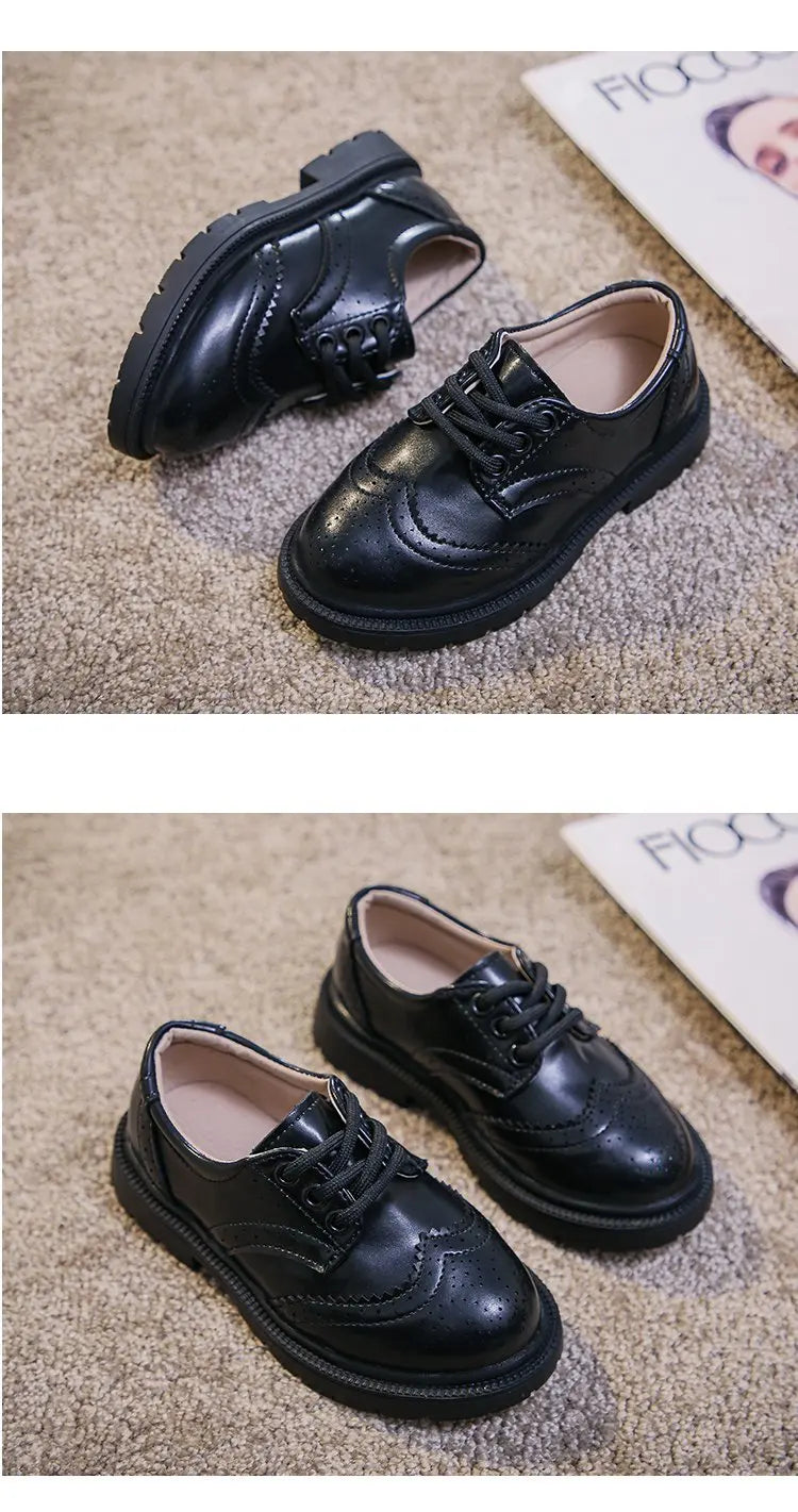 Boys Formal Shoes Girls Leather Shoes Black for School Party Wedding Lace-up Kids Oxfords Classic Fashion Soft 26-36 Breathable