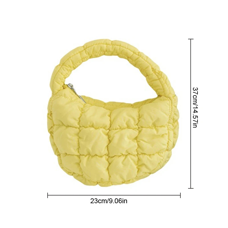 Fashion Mini Puffer Tote Bag Quilted Circle Phone Purse Elegant Purple Soft Nylon Padded Key Pouch Simple Trend Handbag