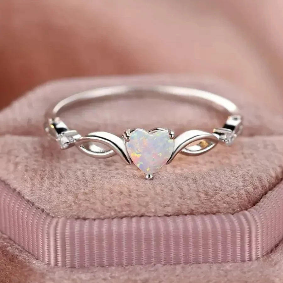 New S925 Sterling Silver Opal Heart Ring - Adjustable European & American Bestseller High-Quality Light Luxury Style Silver Jewe