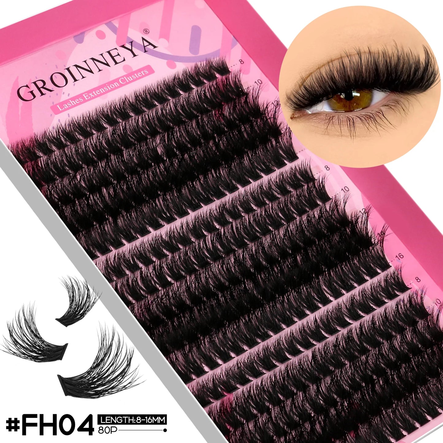 GROINNEYA Lashes Clusters Faux Mink Lashes Eyelash Extension Voluminous Fluffy Wispy Cat Eyelashes Eyelashes Clusters Makeup