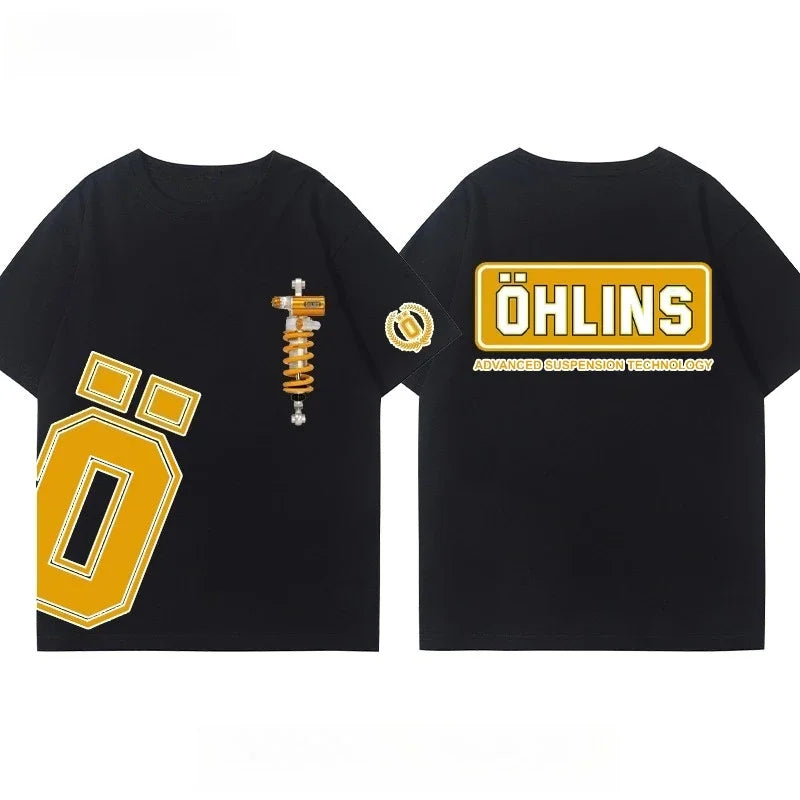 25 New Motorcycle Shock Absorber Modified T-shirt Clothes Casual Trendy Brand Men's Women's Car Club Crew Neck Short-sleeved Top