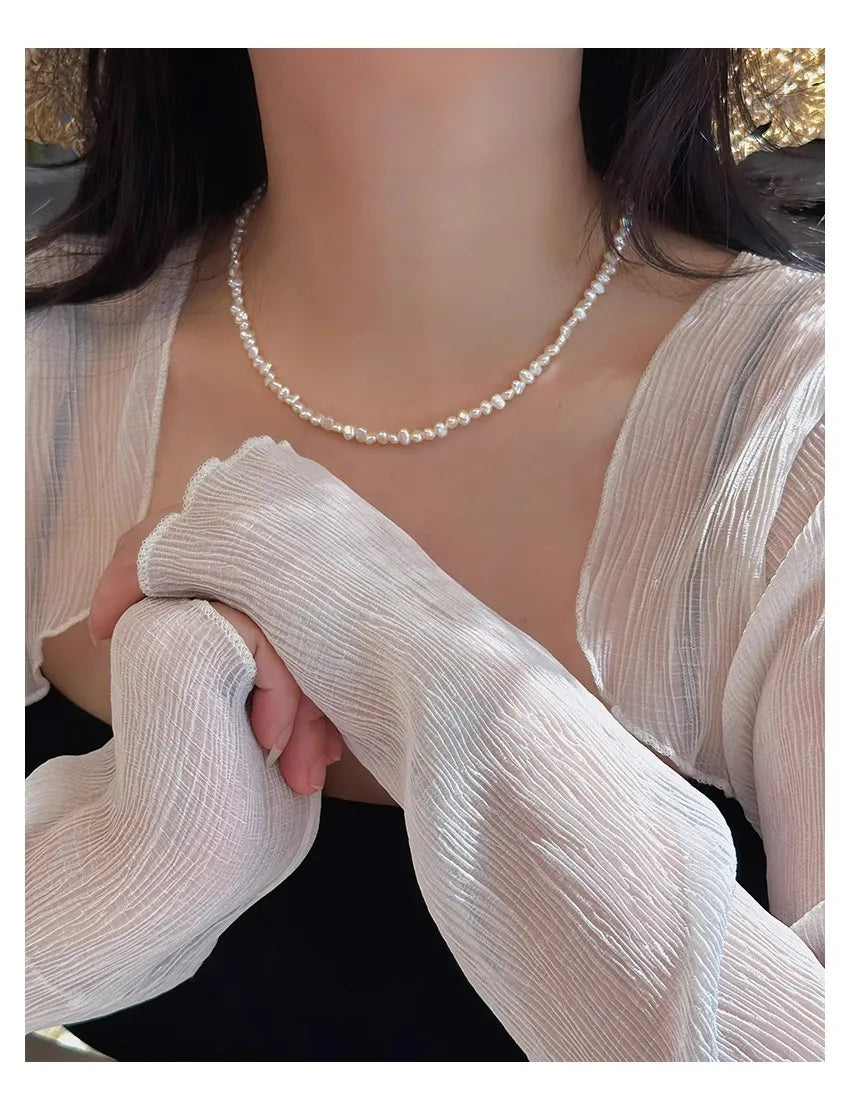4-5mm Baroque Freshwater Pearl Necklaces with 5cm Extend Chain 925 Sterling Silver 38 45 50cm Necklaces Jewelry Gift 2025 New
