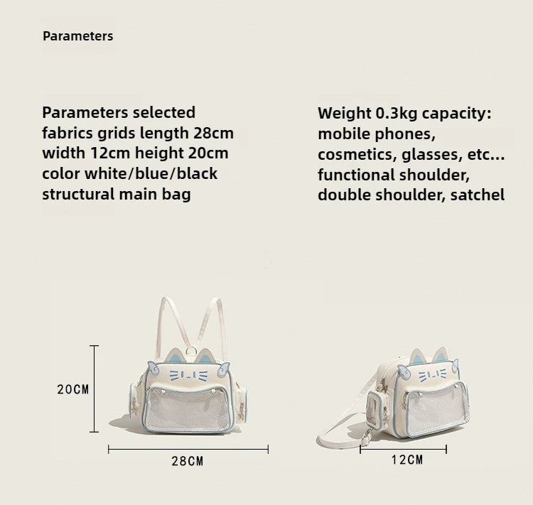 Women's Fashion Backpacks Y2K Korean Japan Kawaii Cat Ita Bag PU Cute Girls Transparent Pocket Aesthetic Shoulder Crossbody Bags