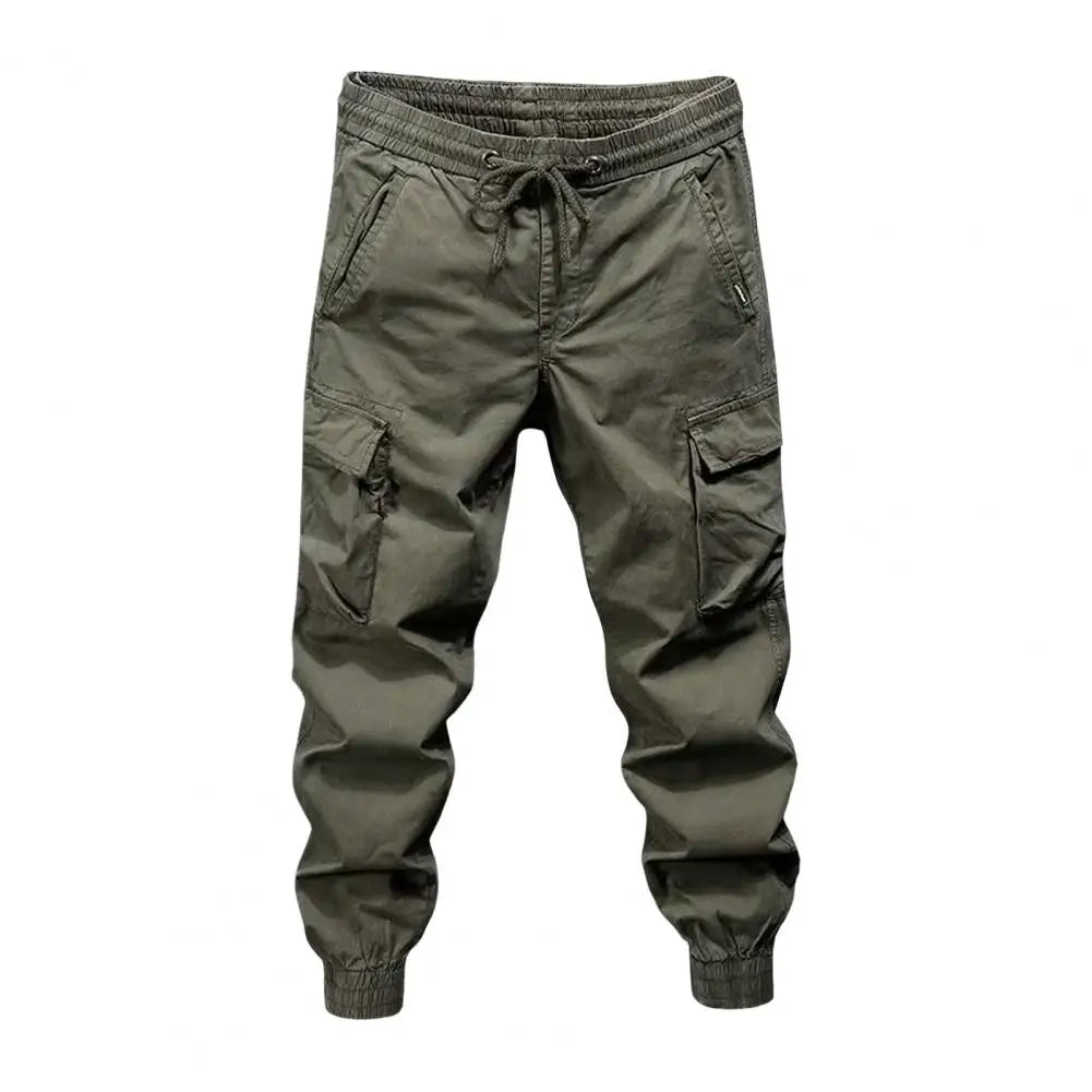 Multi-pocket Overalls Men's Cargo Pants with Drawstring Waist Multiple Pockets Ankle-banded Design for Daily Sports Streetwear
