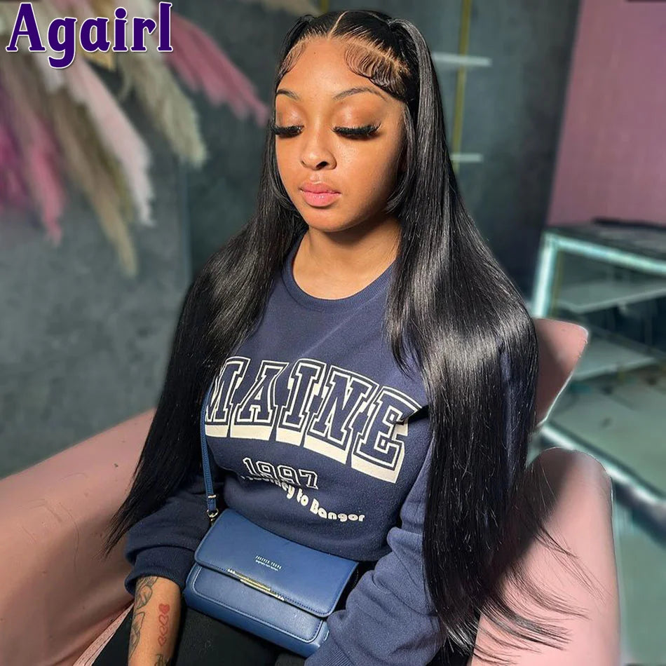 32 34 Inches Ready Go Green Highlight 13X6 Lace Front Human Hair Wigs Pre Plucked 13x6 Bone Straight Lace Frontal Wigs for Women
