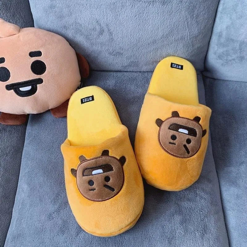Anime BT21 Kawaii Plush Cotton Slippers Chimmy Cooky Women Fashion Spring Autumn Indoor Non-Slip Slippers