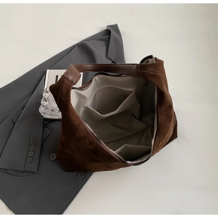 Vintage Suede New Large Capacity Women Tote Bag 2025 Autumn Winter Commute Shoulder Crossbody Bags Fashion Trend Underarm Bags