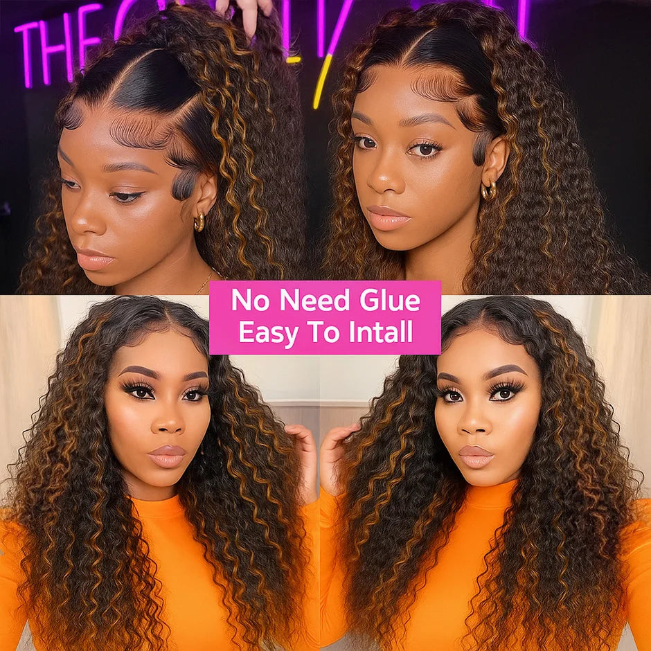 1B/30 highlight 3 In 1 Half Wigs Human Hair Drawstring Burmese 3C 4A Curly Invisible Half Wigs Water Wave Half Wigs Human Hair