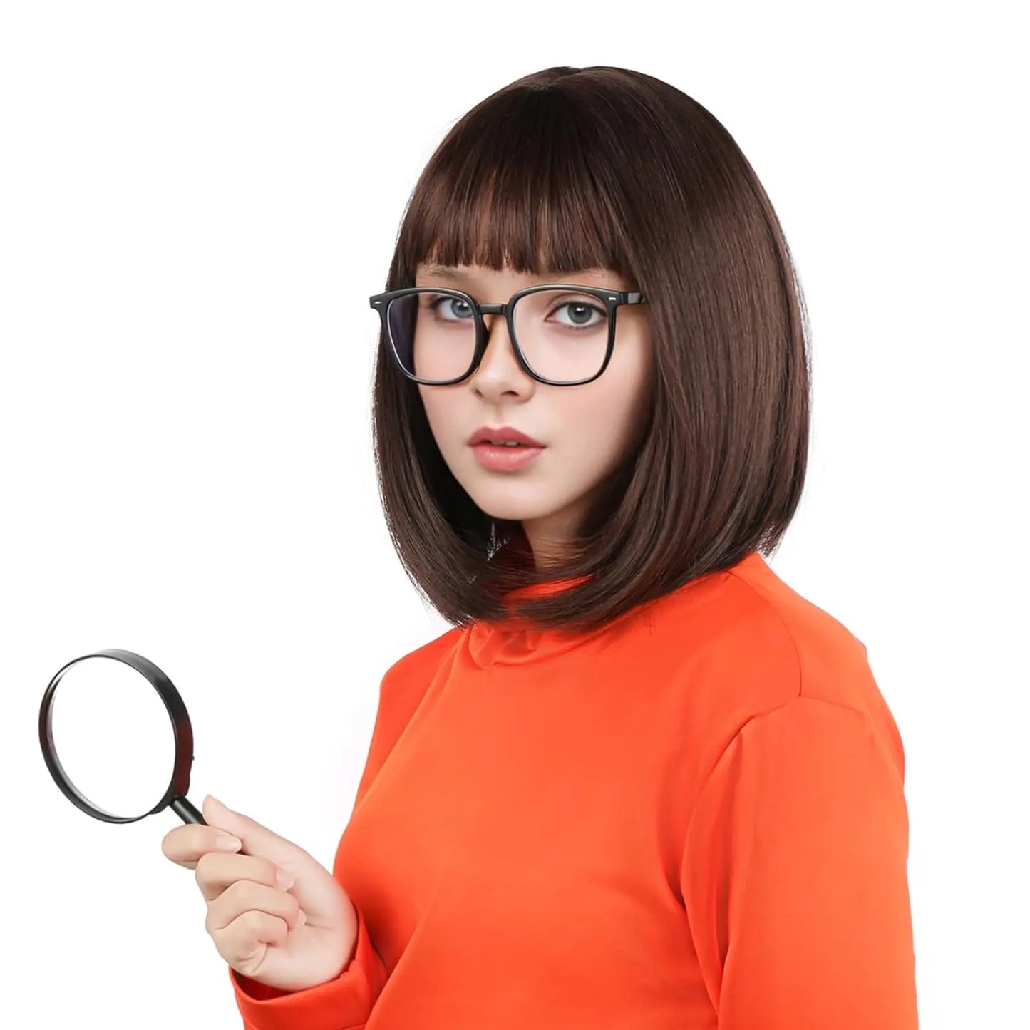 Brown Bob Wig With Bangs Synthetic Short Bob Wigs For Women Straight Bob Bangs Wig Heat Resistant Hair For Cosplay Daily Party